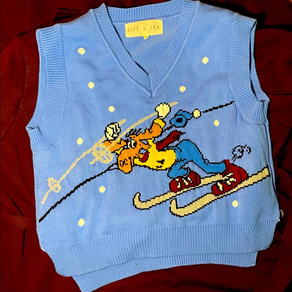 Kina & Tam light blue v-neck moose sweater